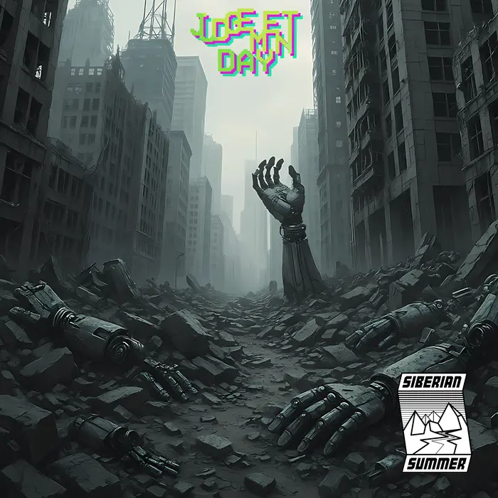 Judgement Day single artwork: a ruined city and a mechanical hand